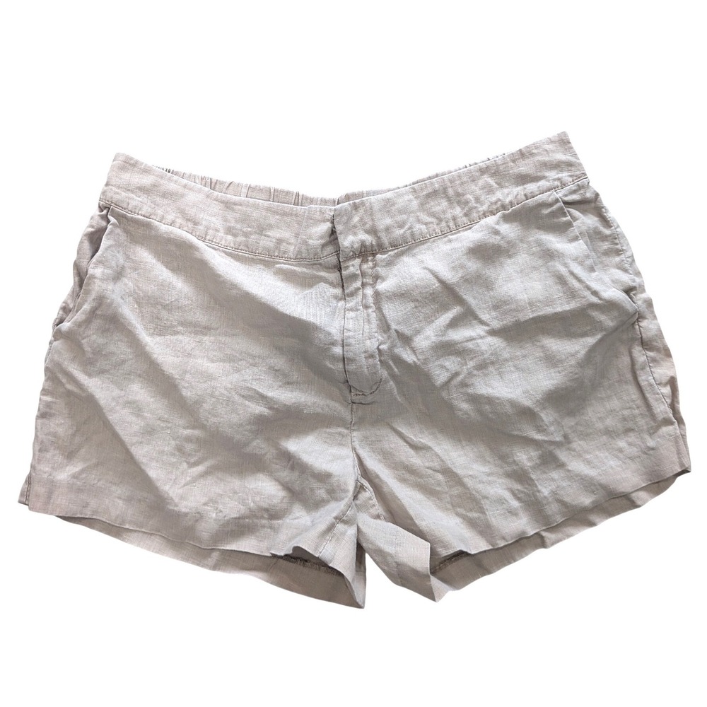 Michael Stars Linen Shorts Beige Oatmeal Elastic Back Sz LARGE Summer 2" Inseam